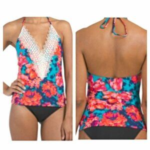 Sea Angel Tankini Top Swimsuit Lace Trim Floral NWT M